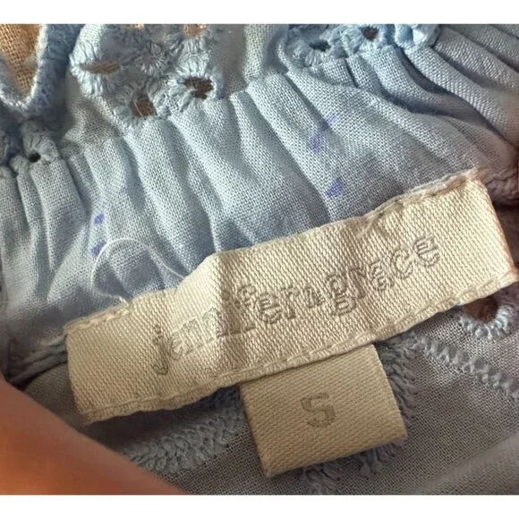 Jennifer & Grace Light Blue Eyelet Ruffle Sleeve Top Small - Picture 2 of 5